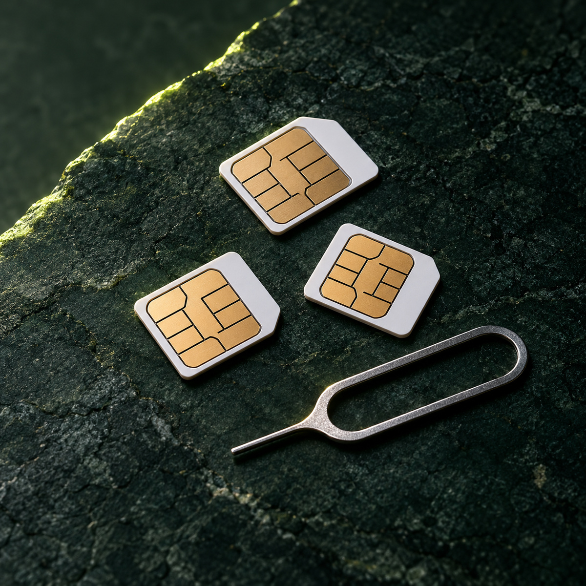 SIM cards on a dark surface